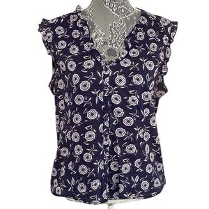 Vintage Gap 100% cotton Size Large navy blue & purple button front tank‎ top.